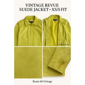 Vintage REVUE Lime Green Genuine Suede Jacket — Zip Front | Y2K Minimalist | S